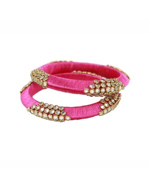 Magenta Thread work Bangle Set